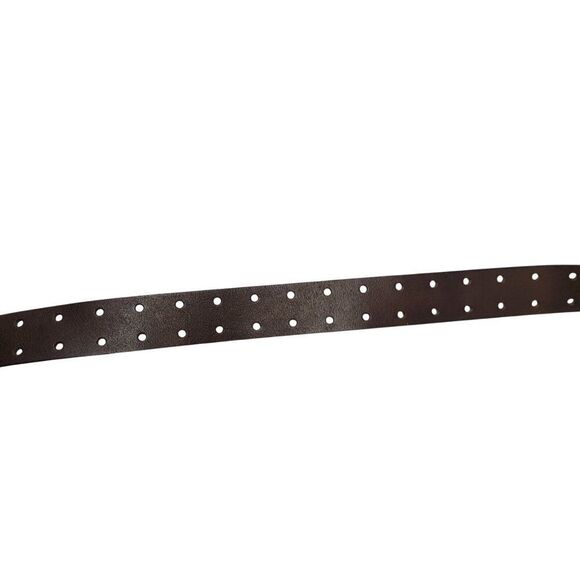 Mens Double Prong Genuine Italian Leather Brown Belt M/L 36" USA Made Silver - Picture 8 of 9